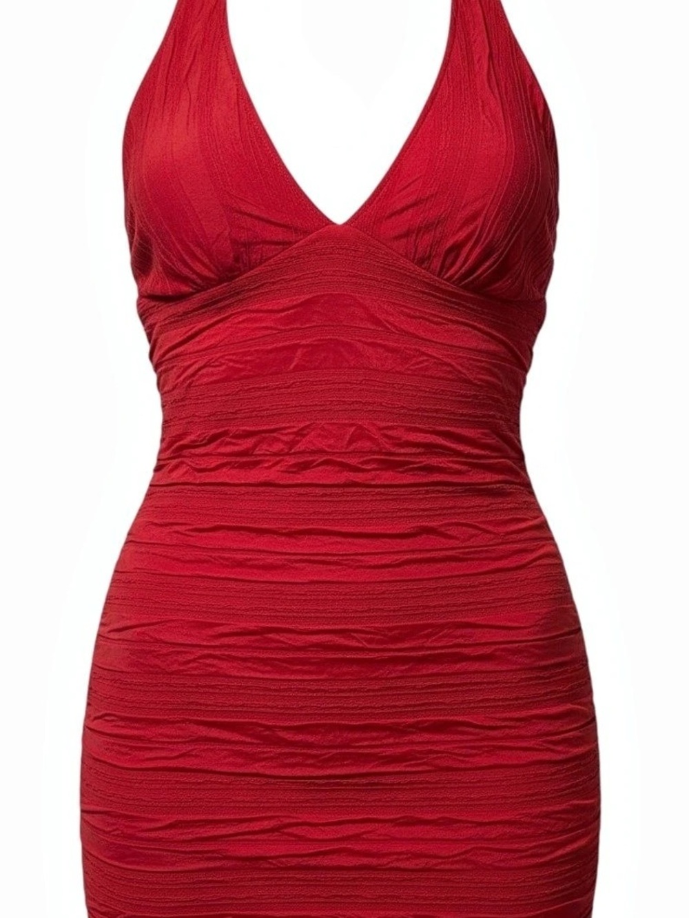 Red Ruched Halter Mini Dress Like New